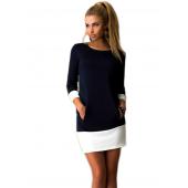 Damen Kleid Winter Herbst Patchwork Schwarze Blaue Kleid gerade Tasche lange Ärmel Locker Mini Damen büro Mode Kanz