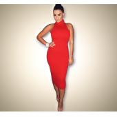 neue Mode Damen sexy Sommerkleid Ärmellose Kleid Roten Rollkragenpullover Party Dress casual Verbinden Bleistift