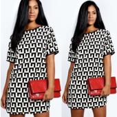 neue Mode Damen kausalen Chiffon Kleider kurze Ärmel o nacken Locker Mini Kleider Print Sommer Vestidos