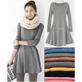 Mode Kleidung Vestidos Damen Kleid im Herbst Winter Kleid 100% Baumwolle o Hals lange Ärmel ziehen Wolle