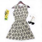 neue Marke Sommer Damen Kleid lässig Print Ärmellose Kleid Chiffon Streifen Blumenmustern elastischen Bund Böhmischen