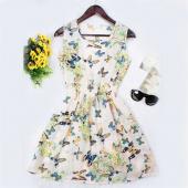 neue Marke Sommer Damen Kleid lässig Print Ärmellose Kleid Chiffon Streifen Blumenmustern elastischen Bund Böhmischen