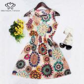 neue Marke Sommer Damen Kleid lässig Print Ärmellose Kleid Chiffon Streifen Blumenmustern elastischen Bund Böhmischen