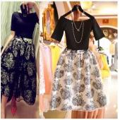 neue Mode Vintage elegante zwei weibliche Kleid Sommer Twinset Damen Organza BallKleidern Flora Muster Vestidos