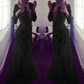 im europäischen Stil Damen sexy Spitzen Maxi Weisse Kleid mit langen Ärmel Tiefe v Hals Vestidos plus Size