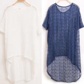 Grosshandel modische Damen ausgefranste Pullover aus Top Baumwolle aus Blau Weisser Vertuschen