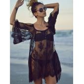 sexy pareo roupa de banho sarong tunika aus Schulter Spitzen Mini Kleid Badeanzug cangas de praia Häkeln Bikini Beach