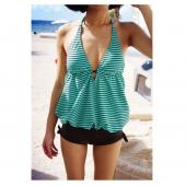 Grosshandel mit grün Gestreiften Shorts Tankini Schulterfreien Damen Bikini Baden free Shipping Grösse m l xl xxl xxxl