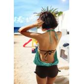 Grosshandel mit grün Gestreiften Shorts Tankini Schulterfreien Damen Bikini Baden free Shipping Grösse m l xl xxl xxxl