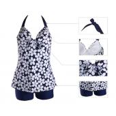 sexy Damen Tankini Set Badehosen Blumenbedrucktes Halter Hals Drücken die Badehose Shorts hat Maillot de Bain Femme