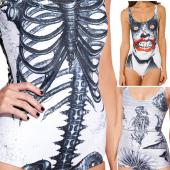 heavy Metal Damen ein Stück Badeanzug skelett Schädel head Rock roll sexy monokini Badeanzug für Frau Swimwears