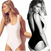 Schwarz Weiss sexy Bademoden Damen hohe schneidet ein Stück Badeanzug monokini biquini Badenden Baden Badeanzug