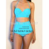 neue Mode heiße Lady Damen Vintage high tailliertes Bikini Set Neon Farbe Badehosen Badeanzug Versandkosten