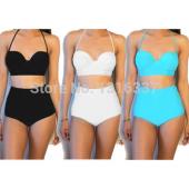 neue Mode heiße Lady Damen Vintage high tailliertes Bikini Set Neon Farbe Badehosen Badeanzug Versandkosten