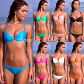 heißes Verkauf Mode sexy Damen Drücken die Gepolsterte  Badehosen Badeanzug Bandeau Bikini Set Beachwear 8 Farben