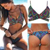 Damen Drücken die Gepolsterte  BH Verband Bikini Set Badeanzug Dreieck Badehosen Baden