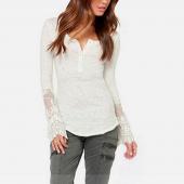 3 Farben Frühling im Herbst neue Damen Hals lange Ärmel lässige Hemden Spitzen Patchwork Bluse Tops