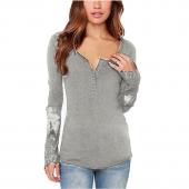 3 Farben Frühling im Herbst neue Damen Hals lange Ärmel lässige Hemden Spitzen Patchwork Bluse Tops