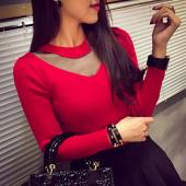 aus Tops sexy Mesh Patchwork Winter Damen Bluse Hemd mit langen Ärmel Hebt Tops Damen Locker blUSA Feminina