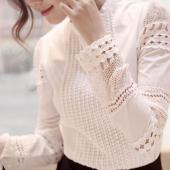 zouwodi Damen Blusen und Grösse im Eleganten langen Ärmel Weisse Baumwolle slim Häkeln hohl Spitzen Damen Hemden
