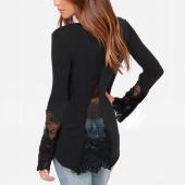 Mode Frühling im Herbst neue Mode Damen Spitzen Patchwork Shirts casual lange Ärmel o Hals Bluse Tops