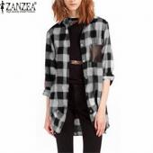 heißes Verkauf Mode Damen voller Ärmel karierten Taschen casual ReVers Button down Bluse Langarm Hemd