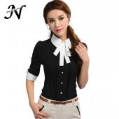 neue arbeit tragen Damen höchstens büro Hemd Blau Weisse Schwarze Rosa slim Hälfte Ärmel ab Kragen Bluse Hemd Damen