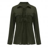 Mode Femininas Womens dreh Kragen Spitzen lange Ärmel Bluse sexy Weissen Chiffon Hemd Tops