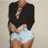 Mode Femininas Womens dreh Kragen Spitzen lange Ärmel Bluse sexy Weissen Chiffon Hemd Tops