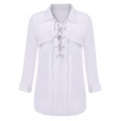 Mode Femininas Womens dreh Kragen Spitzen lange Ärmel Bluse sexy Weissen Chiffon Hemd Tops