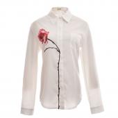 Frühjahr Rose Blume gedruckten lange Ärmel Bluse Damen aus Chiffon Hemden Weissen Kragen groß Damen Kleider