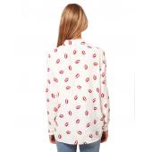 Rote Lippen Print Weissen Kragen Mode aus Chiffon Bluse Lady Shirt Langarm Hemd Damen Bluse Versandkosten