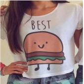 1PC casual Pflanzliche Tops Damen Sommer um den Hals beste Freunde Print T Shirts Mode kurze Ärmel gedruckten