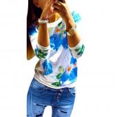 Mode Herbst Damen Mädchen lange Ärmel Blumenmustern T Shirts Crew Neck lässige Tops