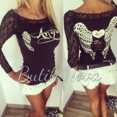 Engel flügel gedruckten Damen Spitzen T Shirt Herbst sexy Tops Hemd lässig Mode Damen lange Ärmel T shirt