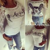 Engel flügel gedruckten Damen Spitzen T Shirt Herbst sexy Tops Hemd lässig Mode Damen lange Ärmel T shirt