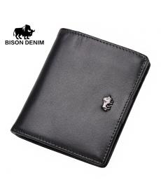 BISON DENIM hohe qualität Aus Echtem Leder Herren Brieftasche Kleine Ultra Thin Kartenhalter Herren Schwarz