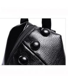 Hohe Qualität Leder Damen Rucksack Mode Tasten Rucksäcke für Teenager Mädchen schwarz Casual Reise