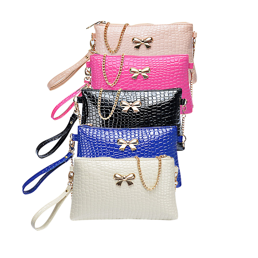 Neue Damen Kette PU kleine Umhängetasche Bogen Dekoration Clutch Tasche Taschen