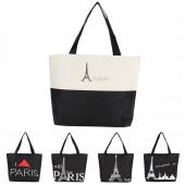 Große Raum Damen Leinwand Handtasche Zipper Einkaufs Umhängetasche Paris Eiffelturm Muster Mädchen
