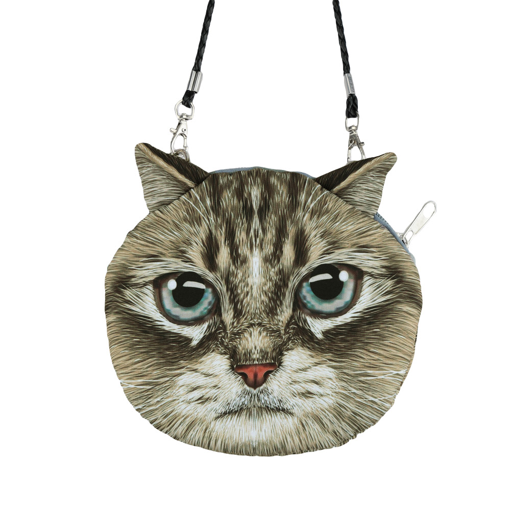 Damen niedlichen mini Tasche katze gesicht cartoon drucken Umhängetasche Reißverschluss crossbody Tasche