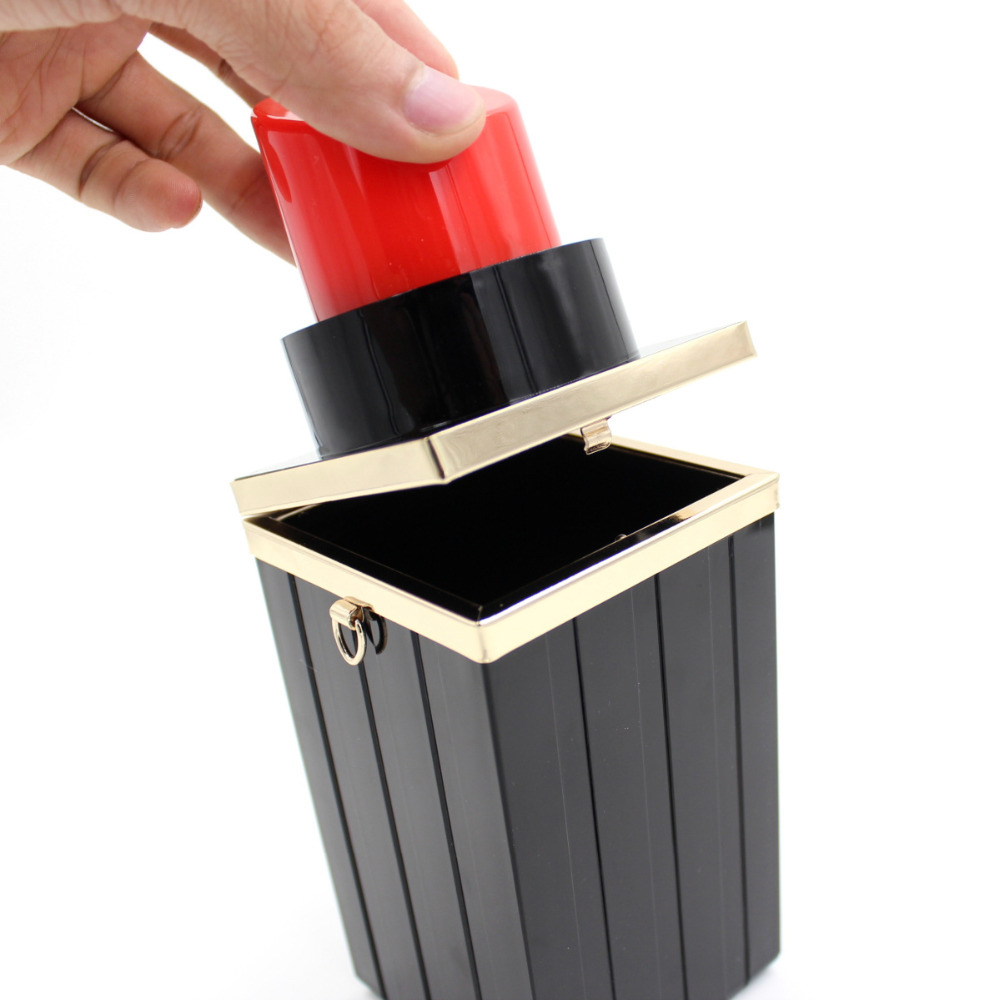 heißer Verkauf Schwarz Acryl Lippenstift Handtasche Abendgesellschaft Hand Tasche Kleine Kette Umhängetasche