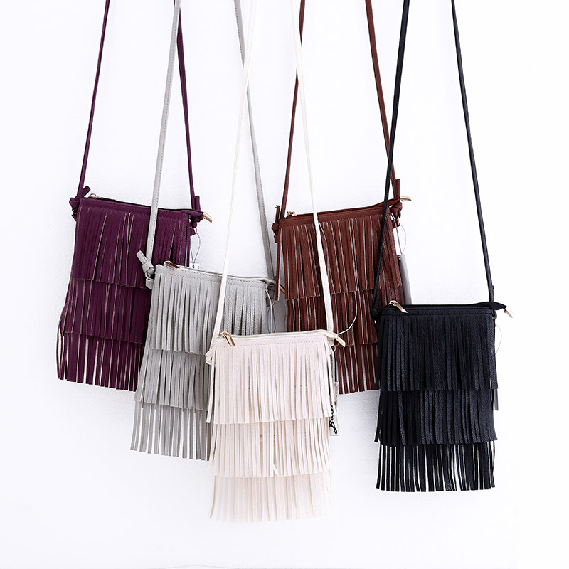 Vintage Damenschulterbeutel Pu Leder Quaste Handtaschen Reißverschluss Umhängetasche Dame Mode Umhänget