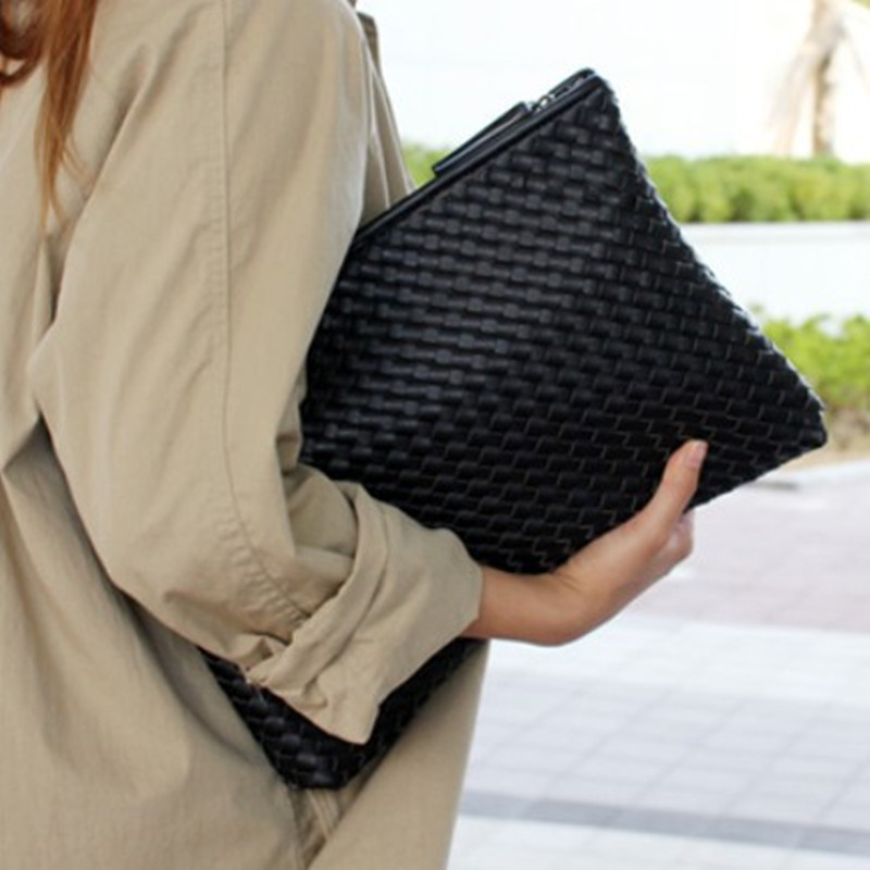 Kpop Mode Stricken Damen Handtasche Pu Leder Damen Umschlag Clutch Abendtasche Kupplungen Handtaschen Schwarz