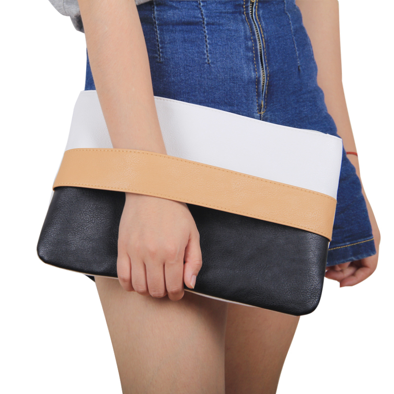 Neue Design Damen Handtasche Solide Patchwork Dame Tageskupplungen Stitching weiche Zipper Packet Mode kurze weiblich