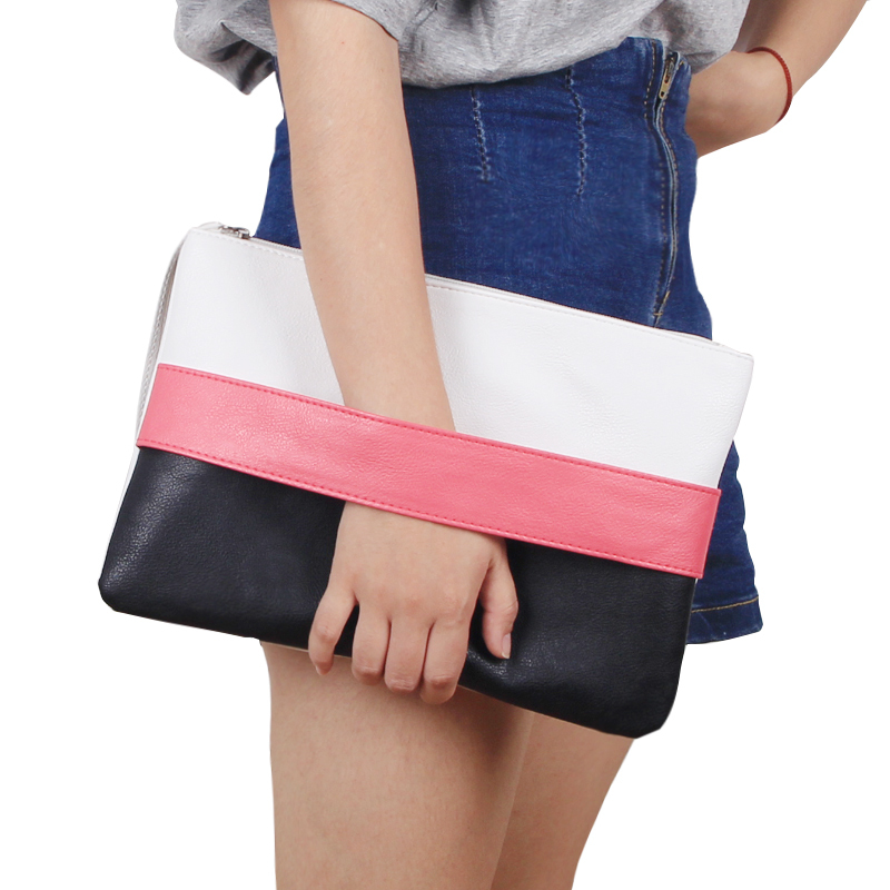 Neue Design Damen Handtasche Solide Patchwork Dame Tageskupplungen Stitching weiche Zipper Packet Mode kurze weiblich