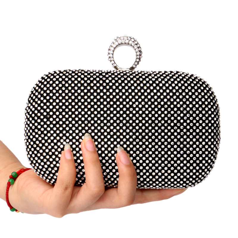 Rhinestones women clutch bags diamonds finger ring ladies vintage evening bags crystal wedding bridal handbags purse bag