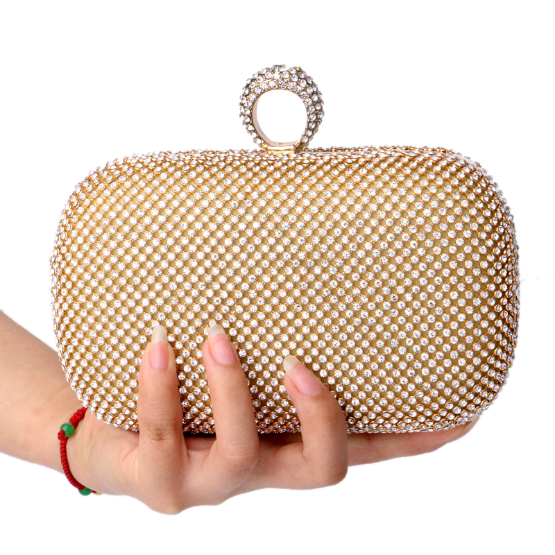 Rhinestones women clutch bags diamonds finger ring ladies vintage evening bags crystal wedding bridal handbags purse bag