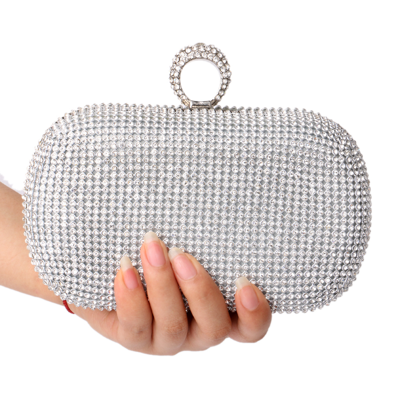 Rhinestones women clutch bags diamonds finger ring ladies vintage evening bags crystal wedding bridal handbags purse bag