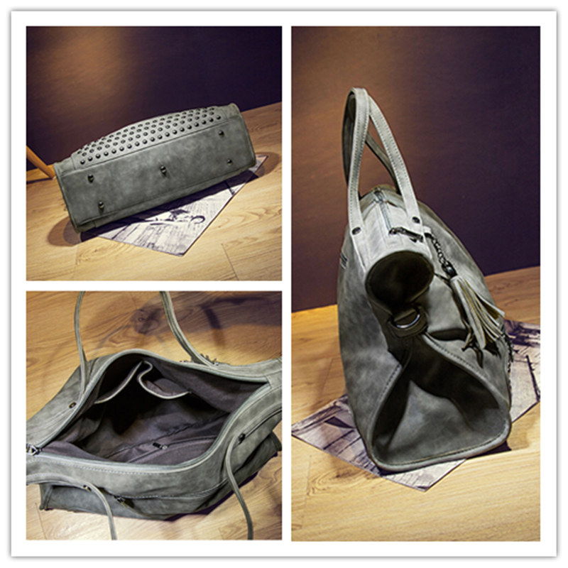 Niet Damen Leder Handtasche Mode Quaste Umhängetasche Vintage Umhängetasche große Top Griff Taschen Mum